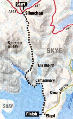 Route Map for walk from Sligachan via Loch Coruisk to Elgol
