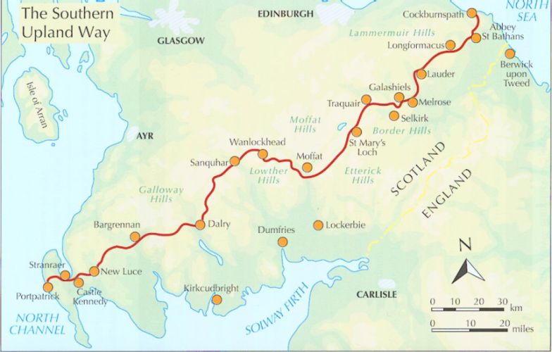 Walking Scotland from End to End - route map - Southern Upland Way