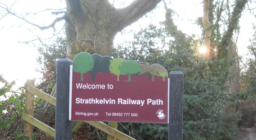 Signpost at start of the Strathkelvin Railway Path in Strathblane