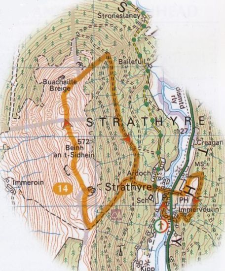 Route map for Beinn an t-Sidhean above Loch Lubnaig
