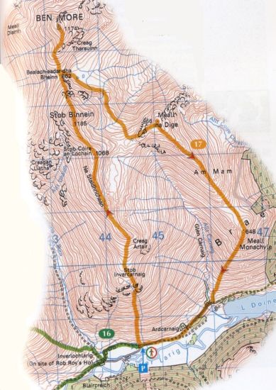 Route Map for Ben More and Stob Binnein southern access