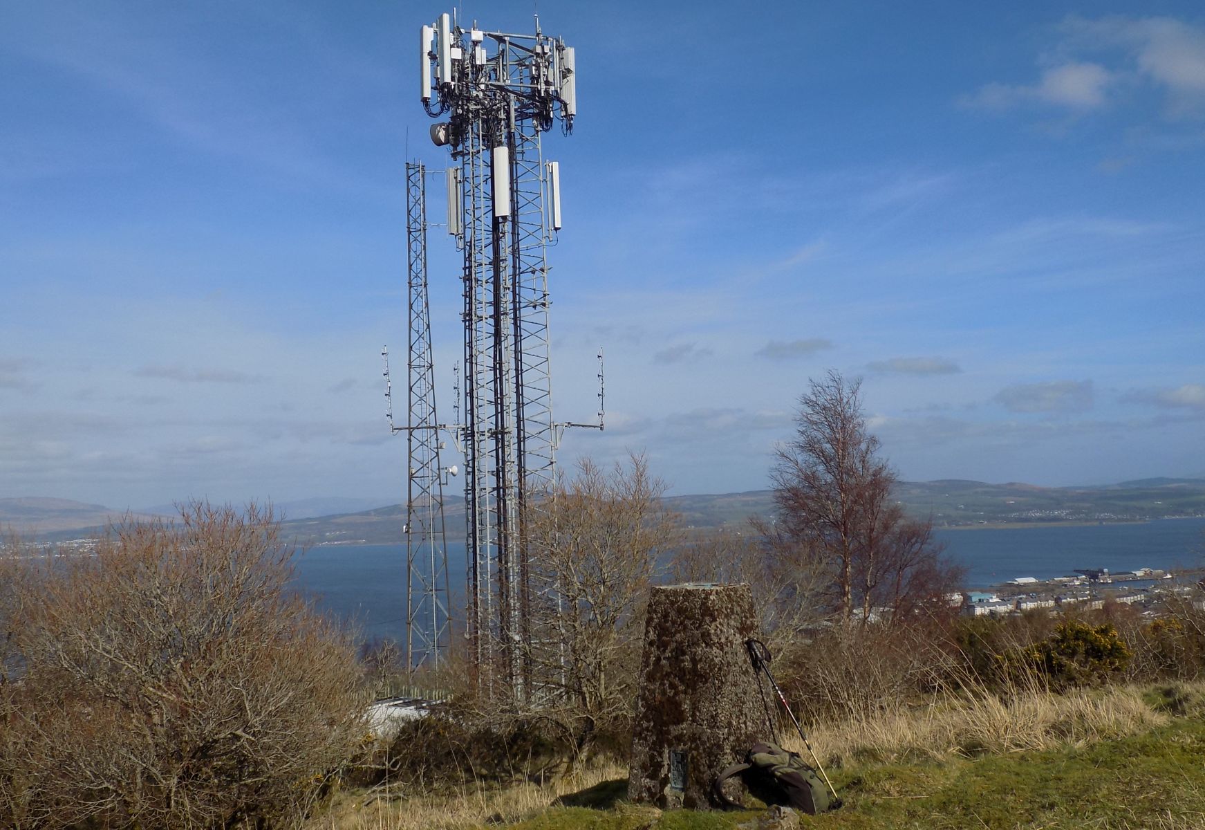Communications Tower and trig point  above Whinhill Reservoir