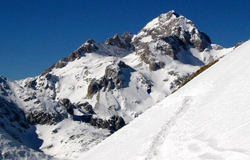 Snowbound Mt. Triglav in winter in the Julian Alps of Slovenia