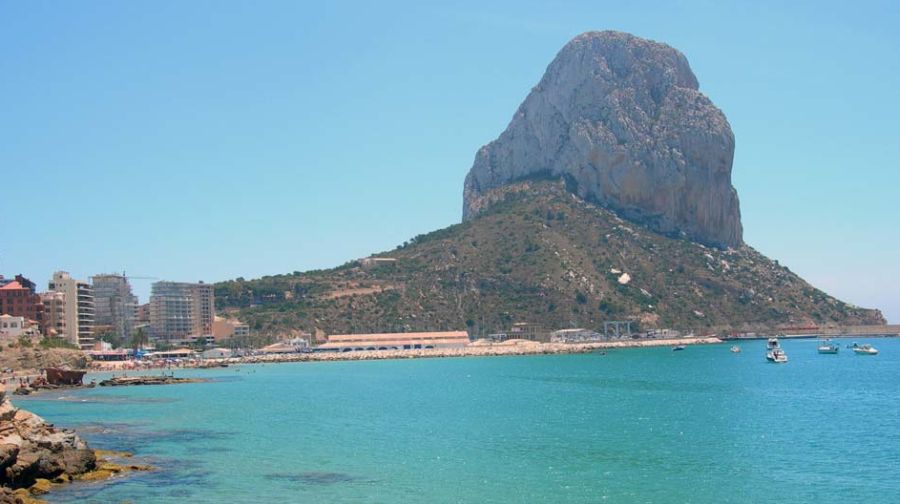 Calpe at the foot of the Pen de Ifach, ( Ifach Rock ) on the Costa Blanca in Spain