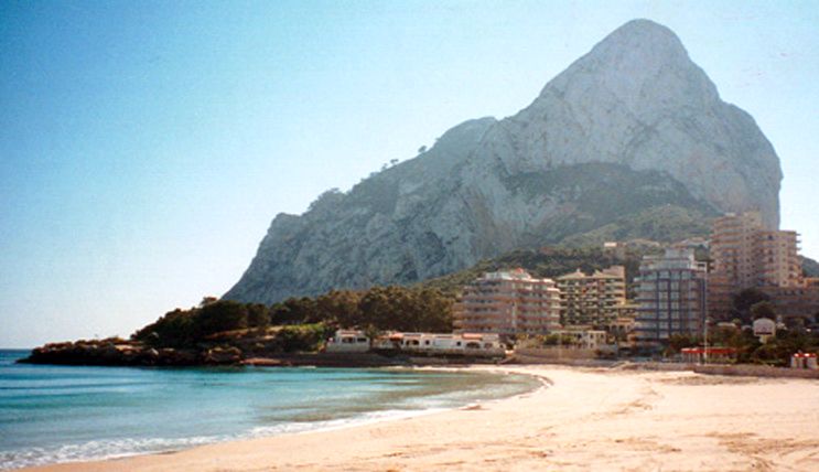 Calpe at the foot of the Pen de Ifach, ( Ifach Rock ). on the Costa Blanca in Spain