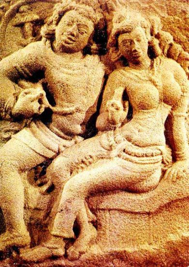 Stone Carving - Isuru lovers - at Isurumuniya Vihara rock temple in Anuradhapura