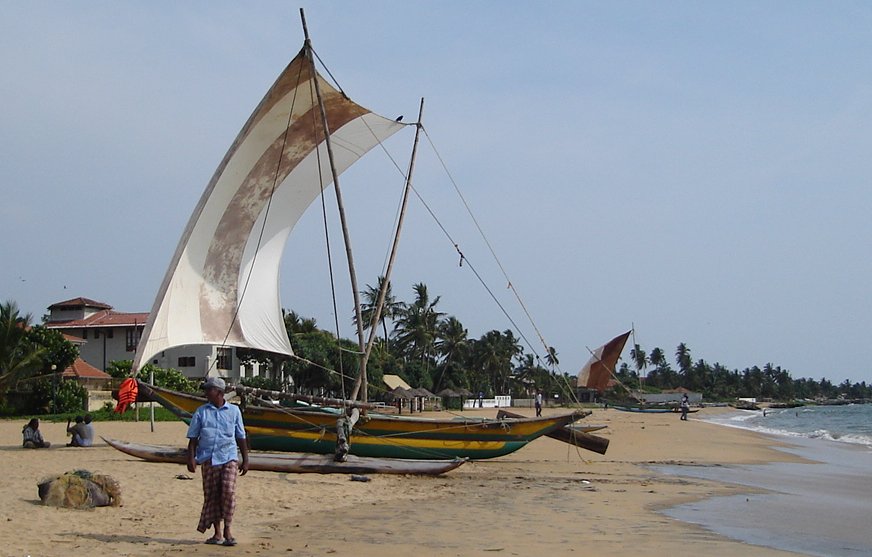 Outrigger Fishing Boat on beach at Negombo on West Coast of Sri Lanka