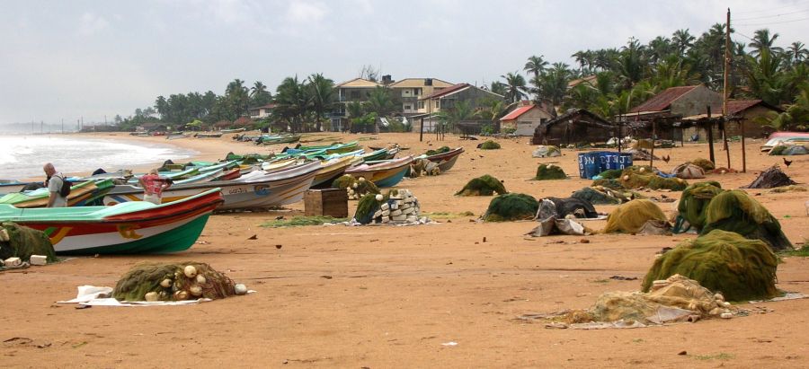 Boats on beach at Fishing Village at Negombo