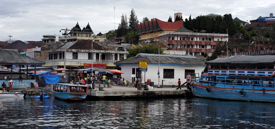 Ferry for Samosir Island at Parapat harbour on Lake Toba