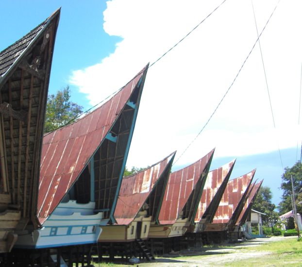 Batak Village with traditional style houses on Pulau Samosir in Lake Toba