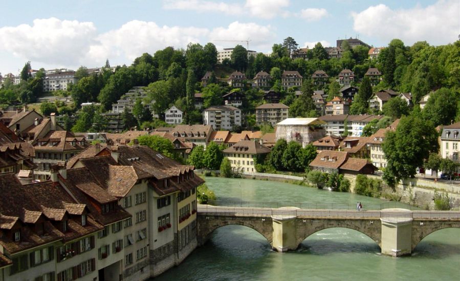 Bridge over River Aare in Berne - capital city of Switzerland