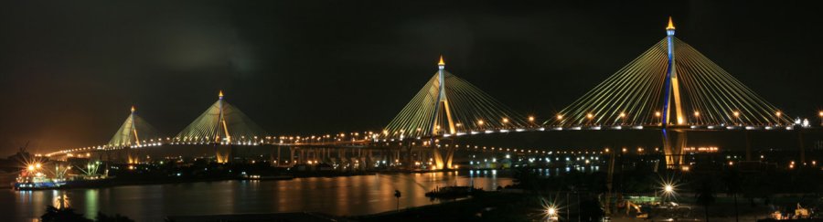 Dipangkorn Rasmijoti Bridge ( Mega Bridge ) illuminated at night
