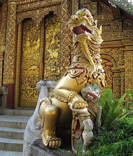 Dragon Dog Temple Guardian at Wat Mahawan in Chiang Mai in northern Thailand