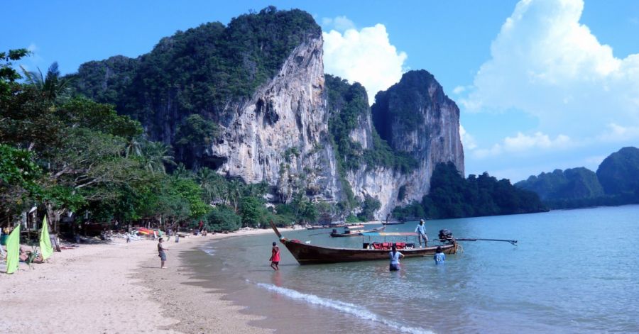 Beach, jungle and limestone cliffs at Phra Nang near Krabi in Southern Thailand