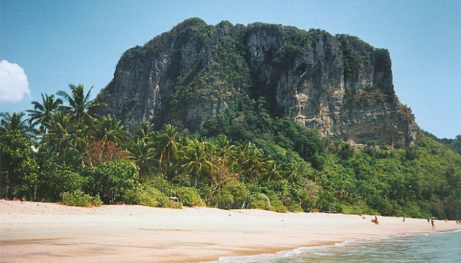 Beach and limestone cliffs at Ao Nang near Krabi in Southern Thailand