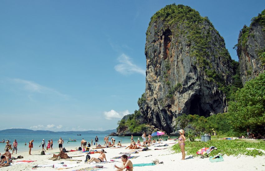 Limestone cliffs and beach on Phra Nang near Krabi in Southern Thailand