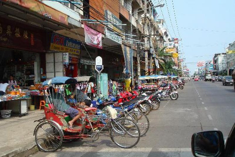 Bicycle rickshaws in the city centre of Udon Thani in Northern Thailand
