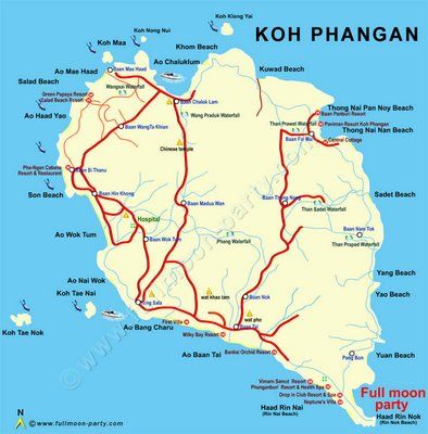 Map of Pha Ngan Island in Southern Thailand