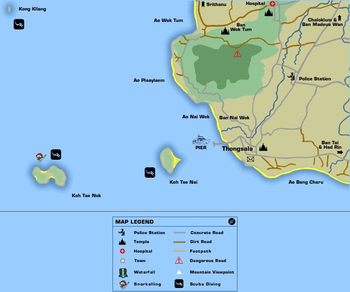 Map of Pha Ngan Island in Southern Thailand