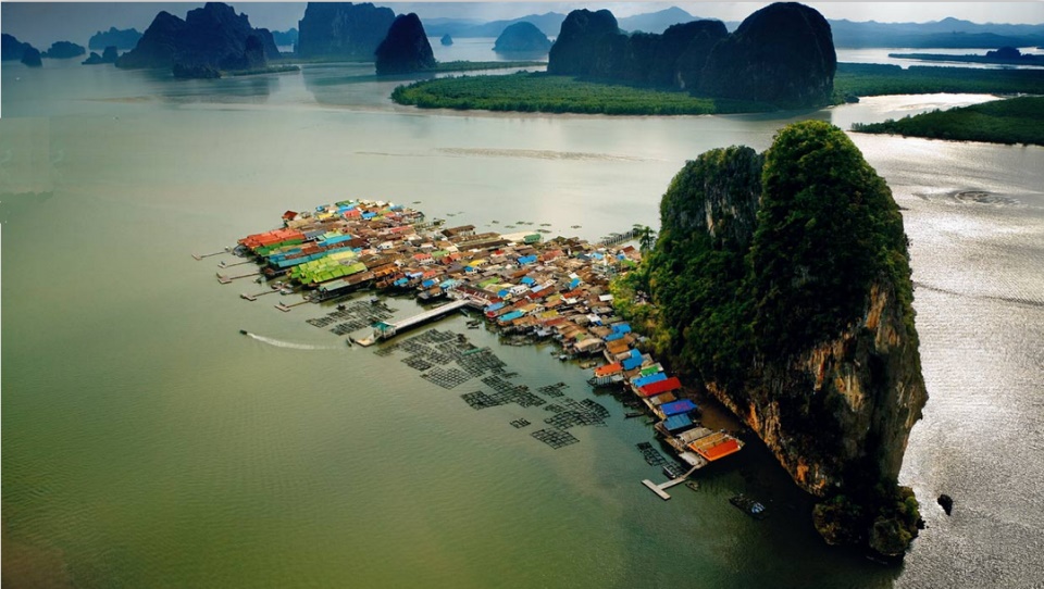 Aerial view of Moslem Village on Ko Panyi in Phang Nga Bay in Southern Thailand
