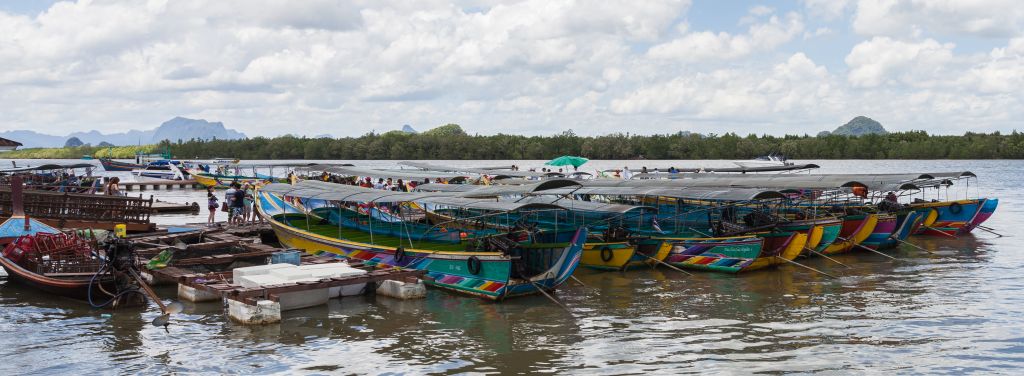 Cruise boats at Moslem Village on Ko Panyi in Phang Nga Bay in Southern Thailand