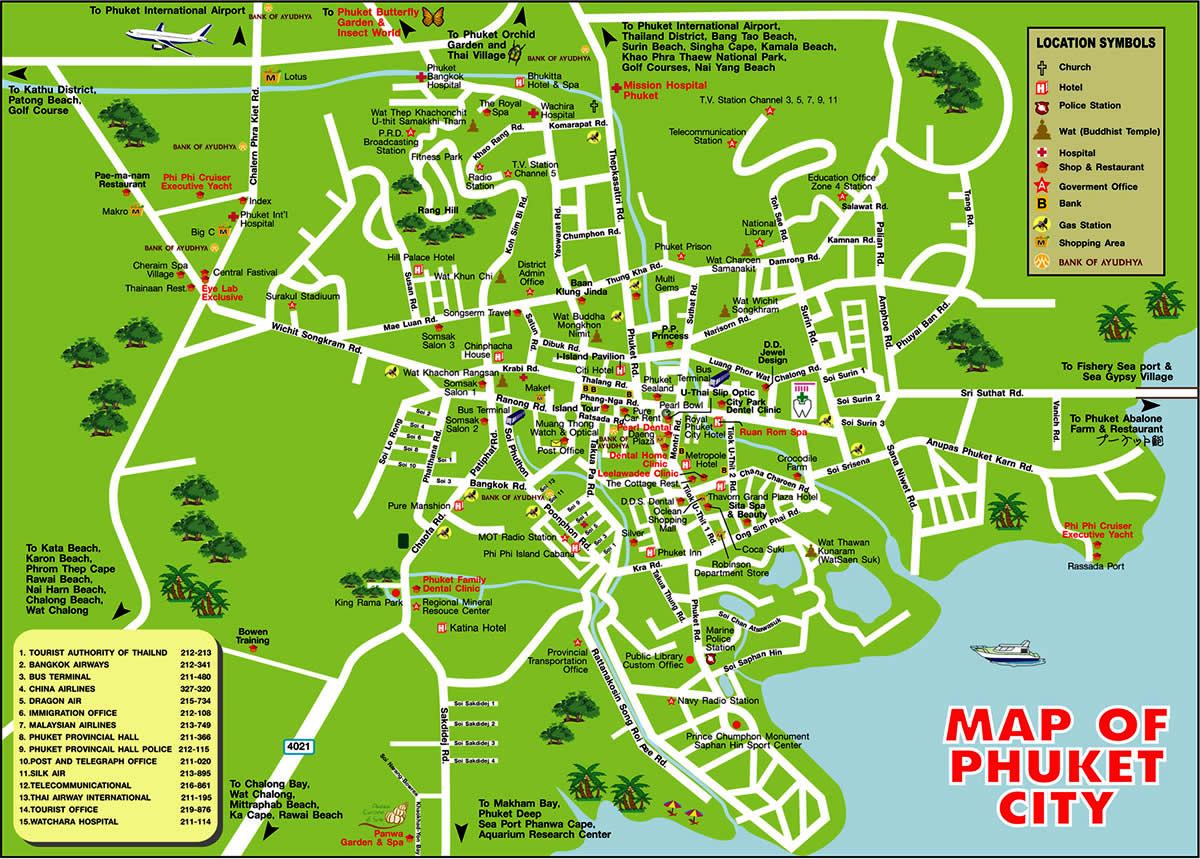 Map of Phuket Town on Ko Phuket in Southern Thailand
