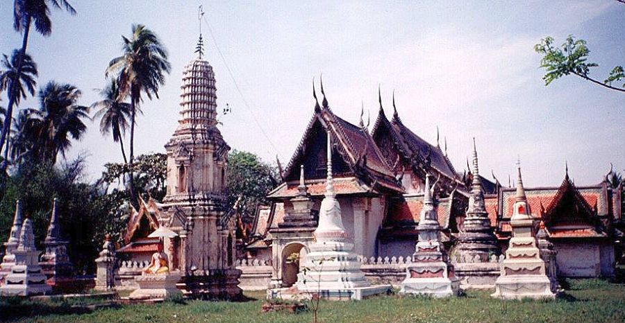 Prang and Chedi at Wat Borom at Phetburi