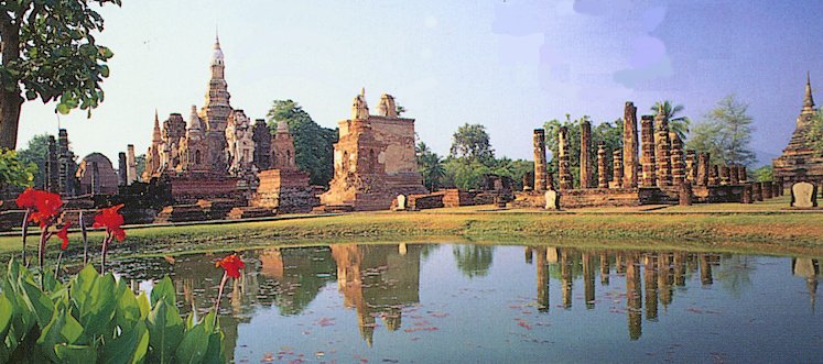 Chedi and Pond at Sukhothai Historical Park in Northern Thailand