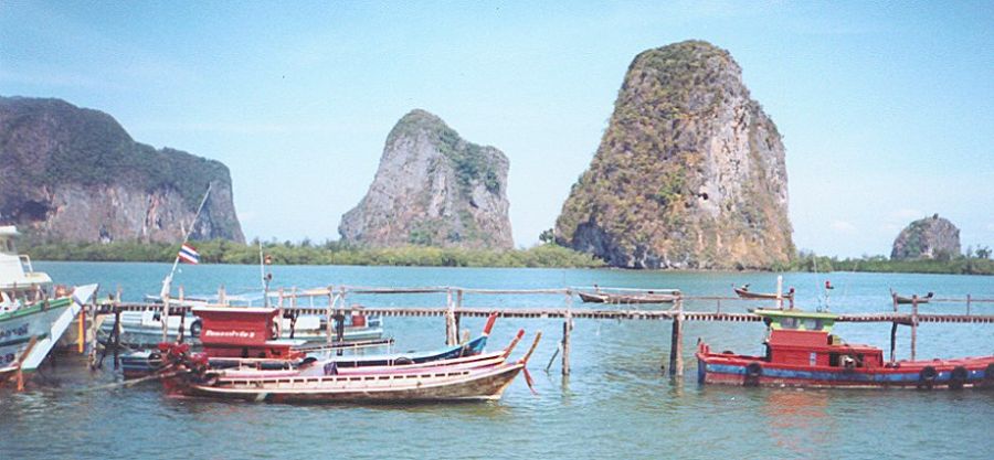Boats at pier at Ban Pak Meng in Trang province in Southern Thailand