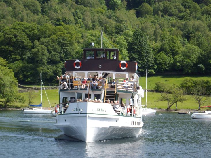 Cruise Boat on Lake Windermere at Bowness in the Lake District of NW England