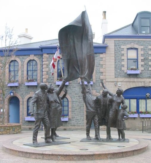 Liberation sculpture in St Helier on the Channel Island of Jersey