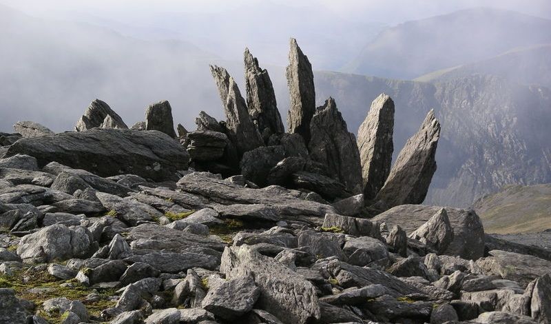 Rock Outcrops on summit of Glyder Fawr ( 999 m ) in Wales