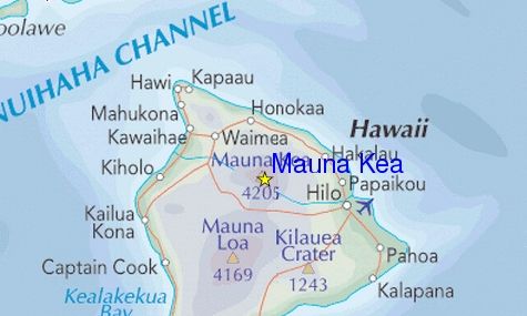 Location map for Hilo and Mauna Kea