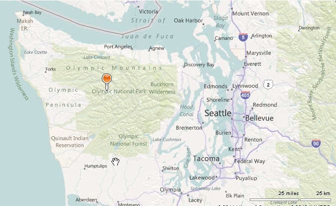 Locationl Map for Mount Olympus in Washington State, USA