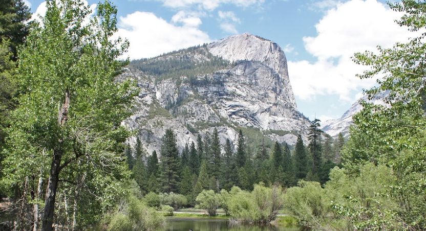 Mount Watkins and Mirror Lake in Yosemite Valley