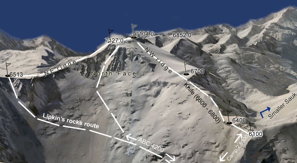 Ascent Routes on Pik Lenin from the North