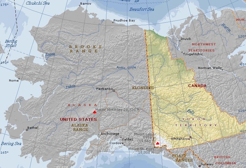 Location Map for Denali ( Mount Mckinley ) in Alaska - the highest mountain in the USA and North America
