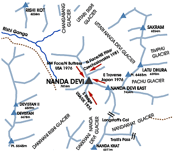 Map of Nanda Devi in the Garwal Himalaya