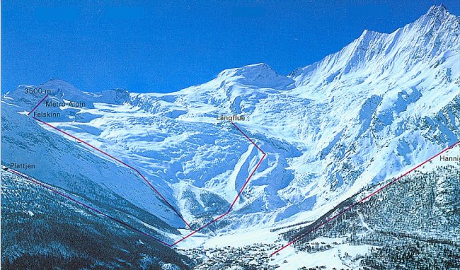 Ski slopes above Saas Fe in Switzerland