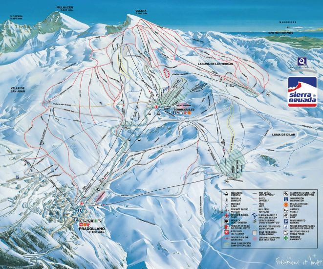 Map of the Ski Runs at Solynieve beneath Veleta in the Sierra Nevada in Southern Spain