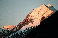 Sunset on Mount Cook in the Southern Alps of New Zealand