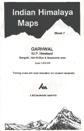 India Himalaya Map 7: Garhwal ( U.P. Himalaya - Gangotri, Har Ki Dun & Mussourie area )