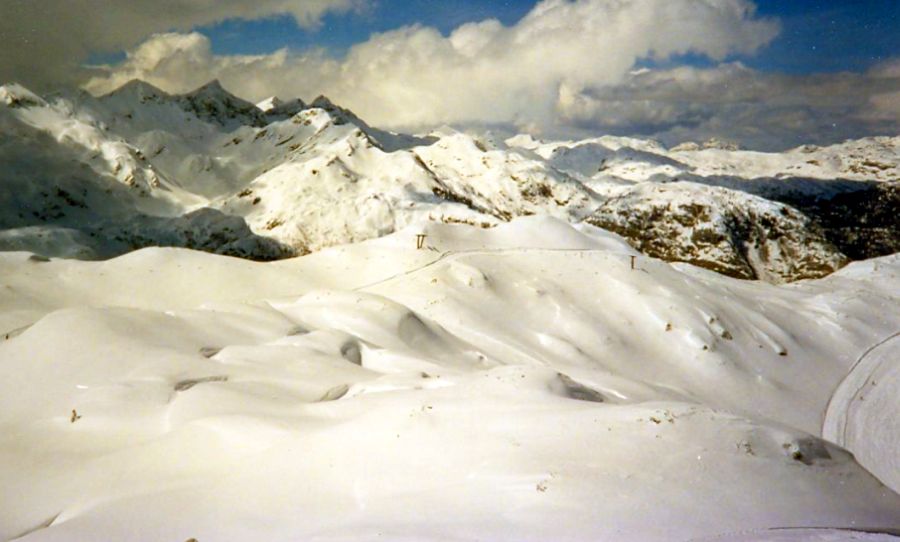 Ski-ing on Mt. Vogel in the Julian Alps of Slovenia