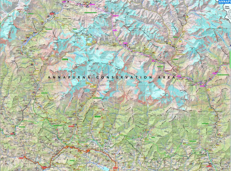 Map of Great Himalayan Trail through the Annapurna Himal Region