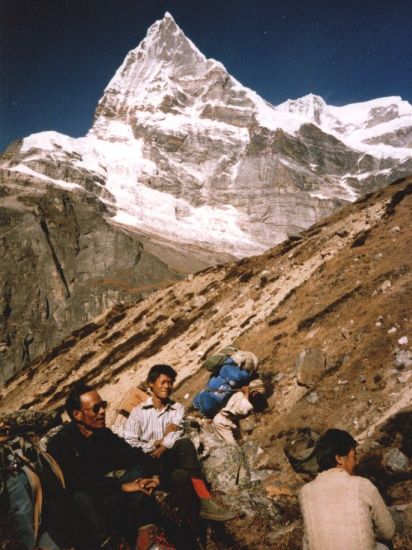 SE Peak of Thamserku on ascent to Dig Kare on route to Mera La