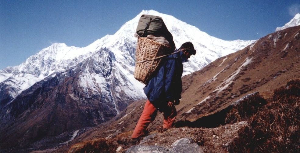 Nepalese porter on route to Yala Peak base camp