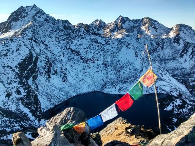 Prayer Flags at Gosaikund Lakes before Laurebina Pass