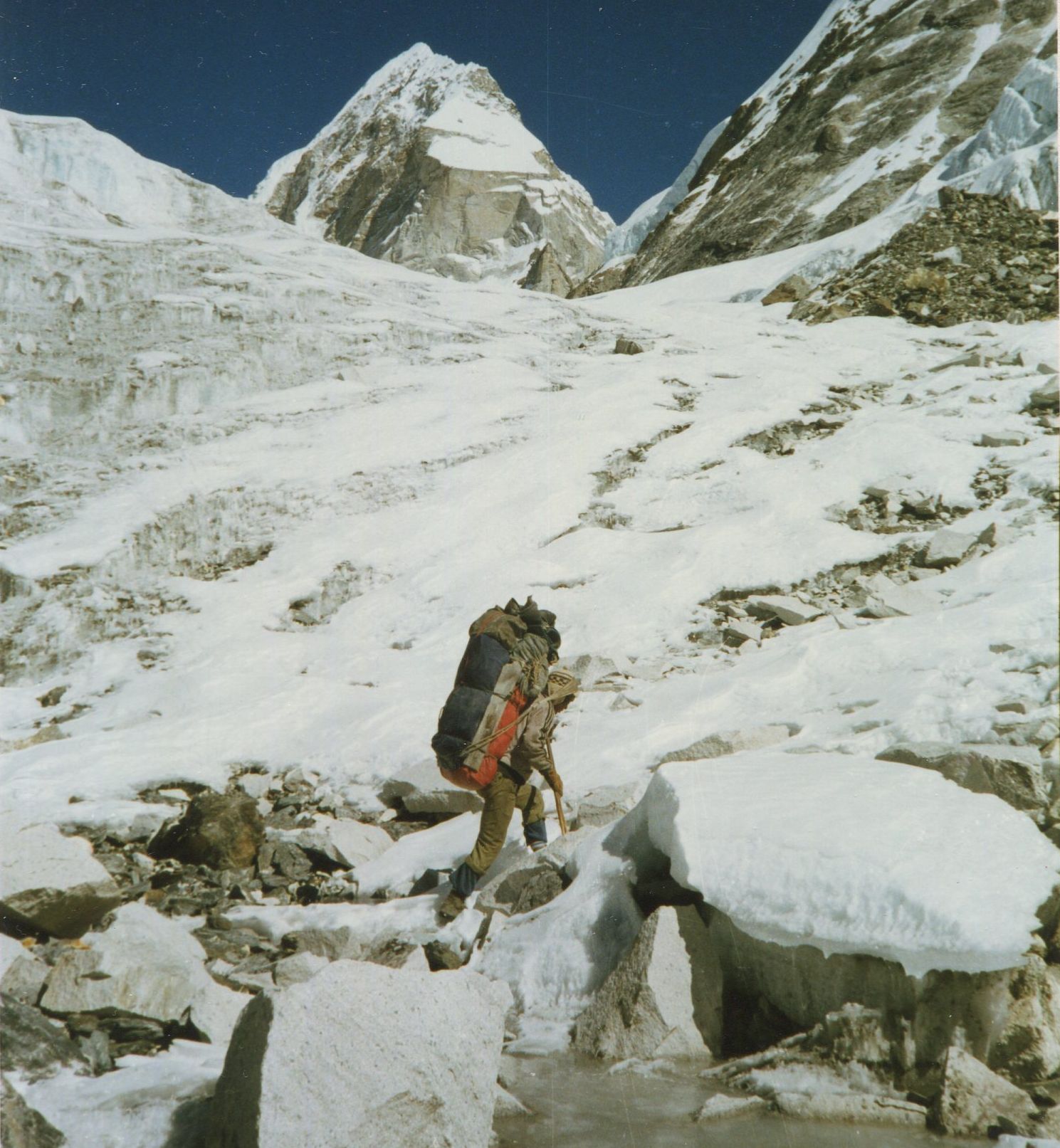 Ascent above Ice-fall onto Drolamboa Glacier on route to Trashe Labtse