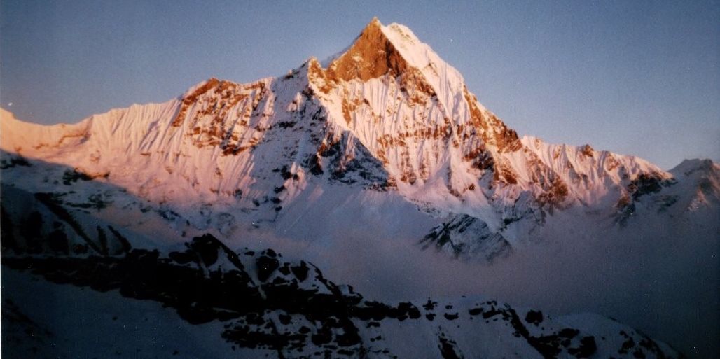 Sunset on Macchapucchre ( Fishtail Mountain) from Rakshi Peak in the Annapurna Sanctuary