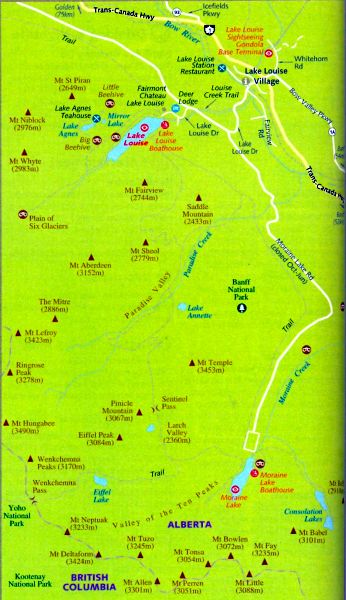 Map of Lake Louise, Banff National Park, Alberta, Canada